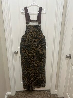 Cider Leopard Print Denim Overalls with Brown and Black